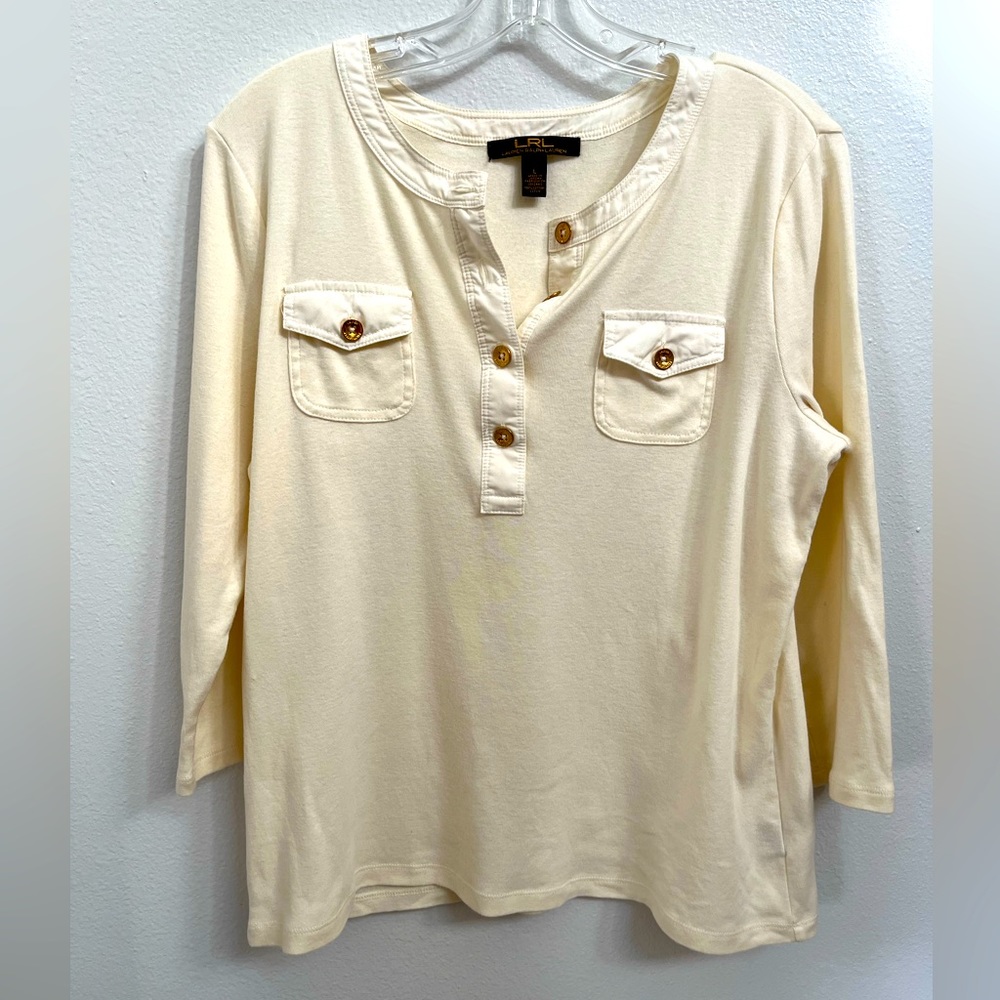 Lauren Ralph Lauren Off White Henley‎ 3/4 Sleeve Top size L